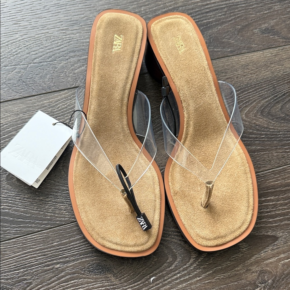 Zara Transparent and Gold Women's Sandals